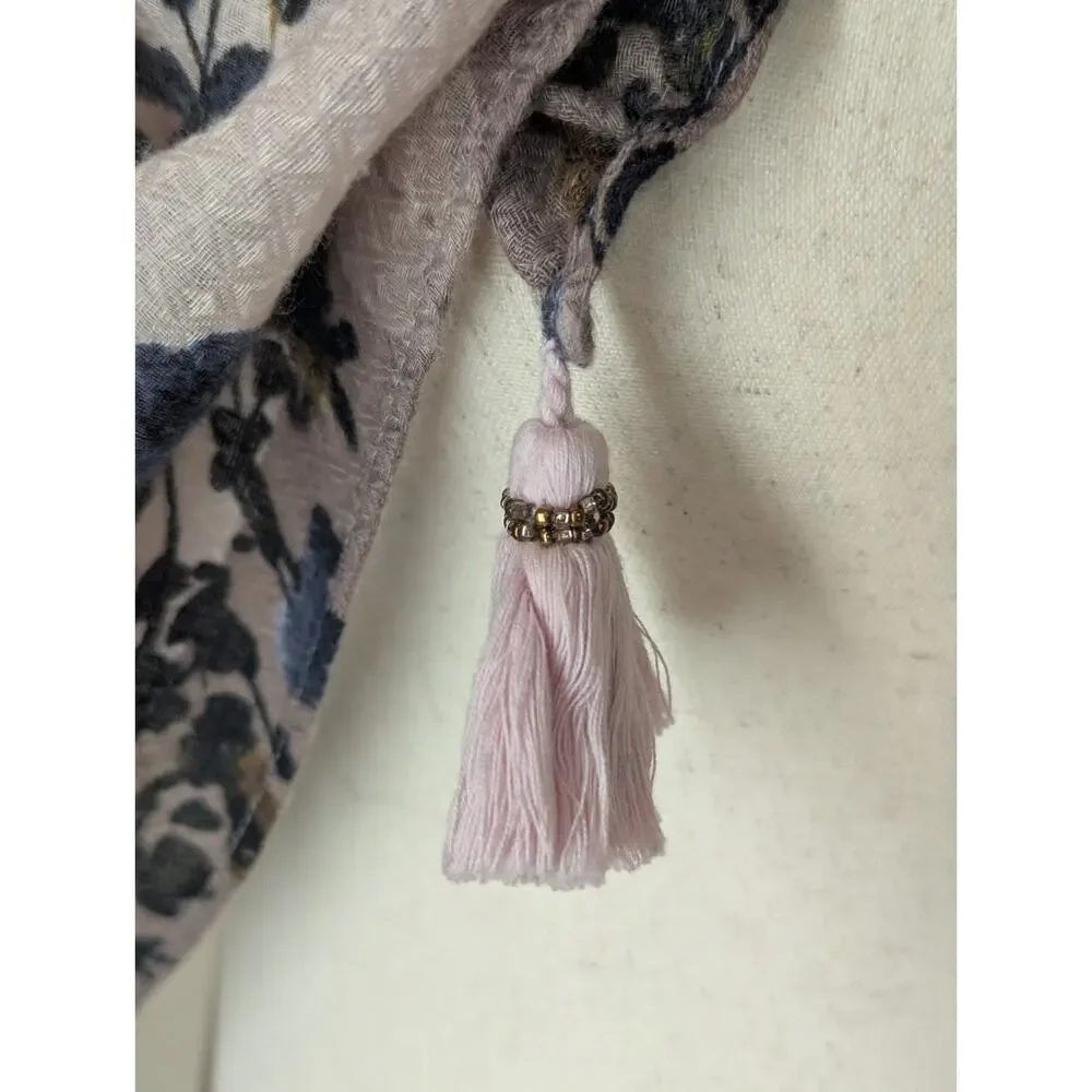 J. Jill Pure Jill Taupe Purple Floral Lightweight Rectangle Tassel Scarf 39x40